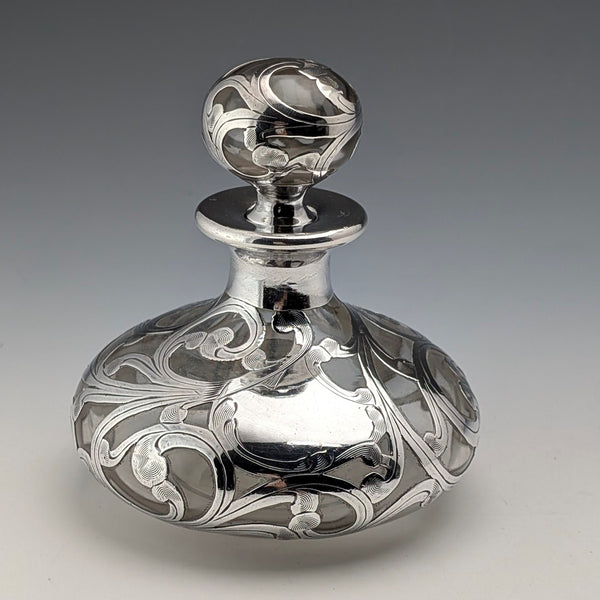 Vintage American Art Nouveau Silver Overlay Glass Perfume Bottle